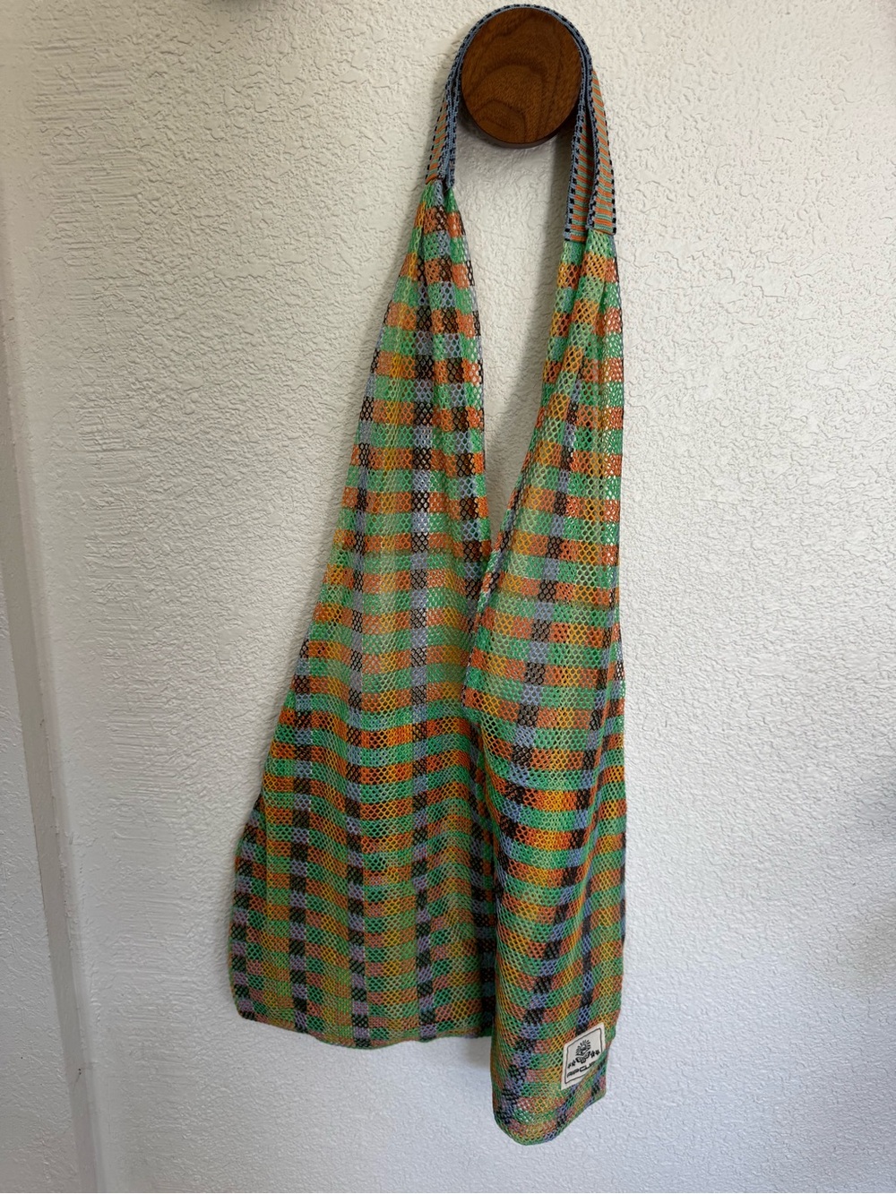 Rip Curl Multicolor Plaid Mesh Market Beach Tote Green Orange Blue Brown NWOT